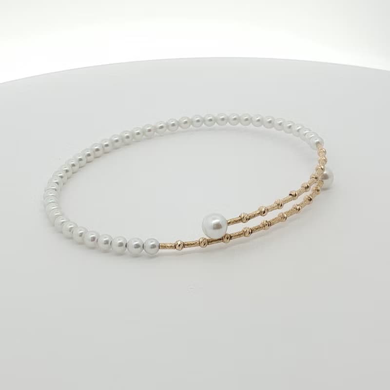 【柔美之環】18K黃金淡水珍珠手鐲 | 3mm & 4.5mm 圓珠設計