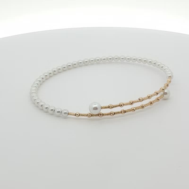 【柔美之環】18K黃金淡水珍珠手鐲 | 3mm & 4.5mm 圓珠設計