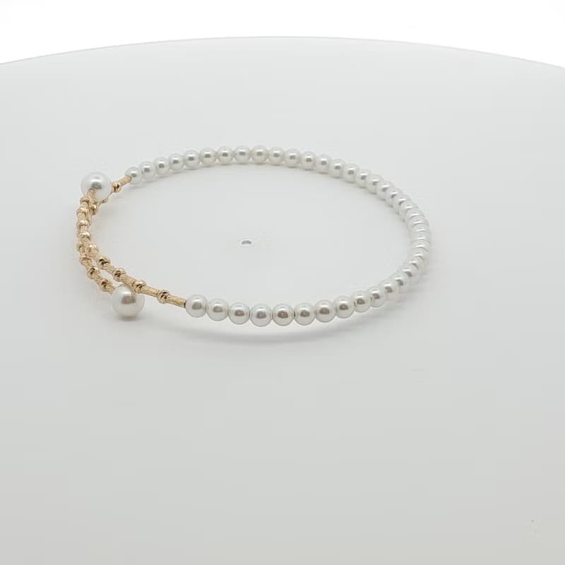 【柔美之環】18K黃金淡水珍珠手鐲 | 3mm & 4.5mm 圓珠設計