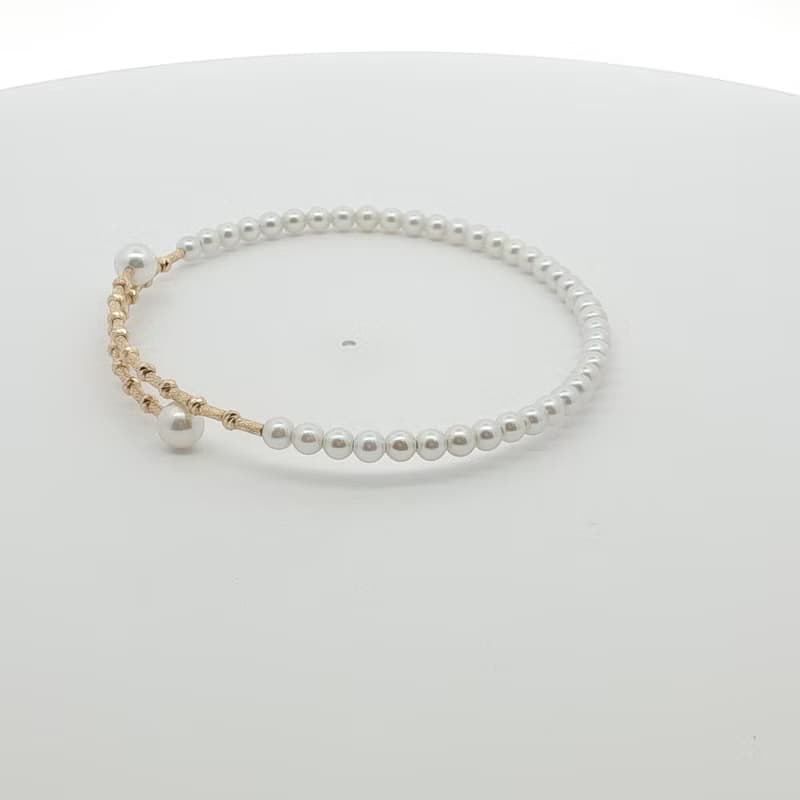 【柔美之環】18K黃金淡水珍珠手鐲 | 3mm & 4.5mm 圓珠設計