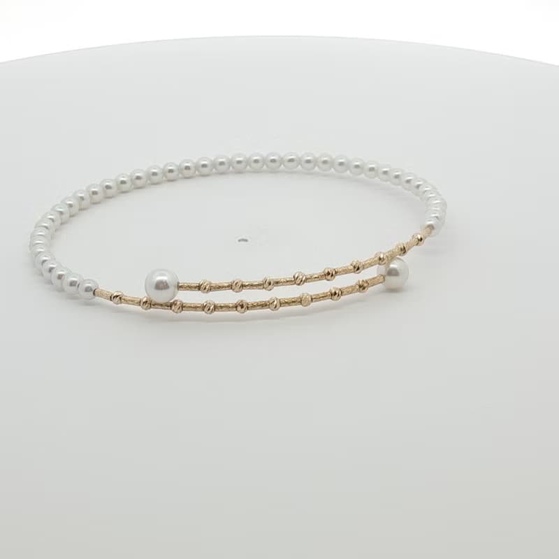 【柔美之環】18K黃金淡水珍珠手鐲 | 3mm & 4.5mm 圓珠設計