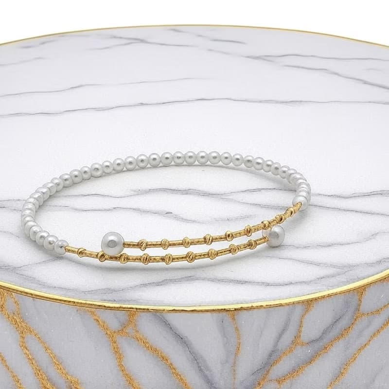 【柔美之環】18K黃金淡水珍珠手鐲 | 3mm & 4.5mm 圓珠設計