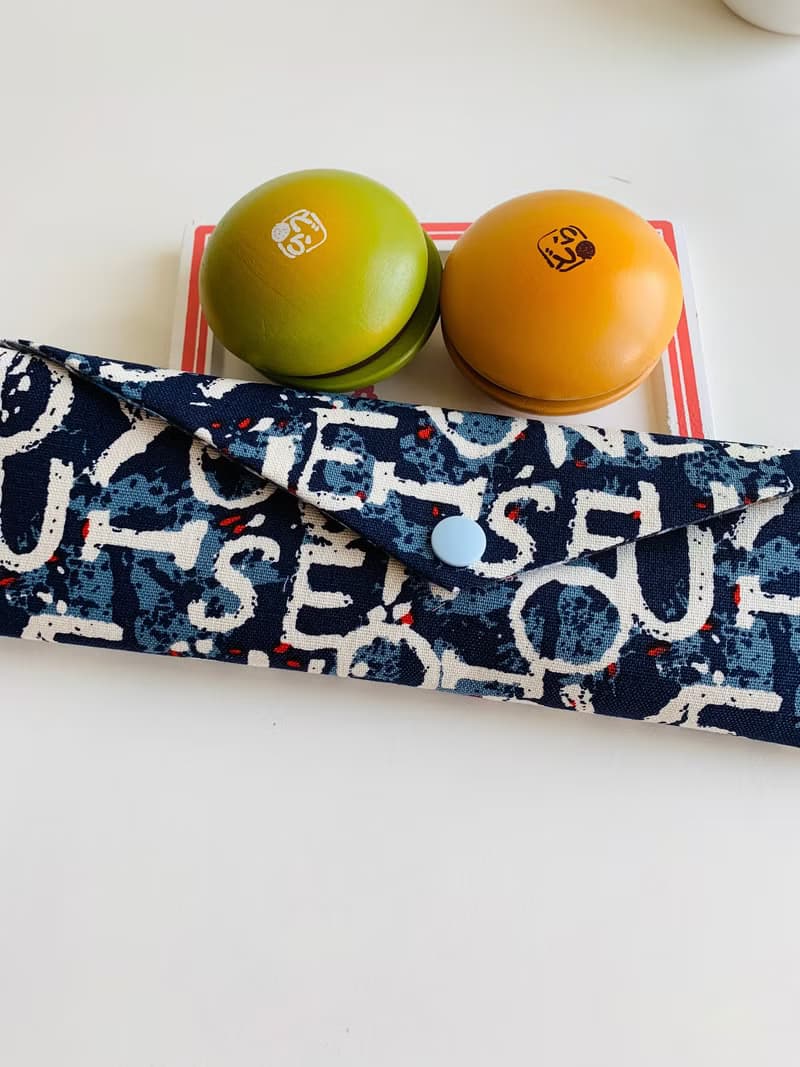 文青風環保筷袋  美式狂潮 斑駁藍  手作餐具袋.交換禮物.