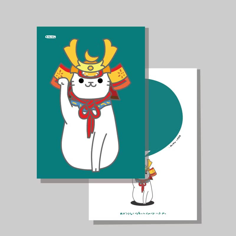 原創明信片/招財貓_武士招財貓/原創插畫/貓咪/文創卡片