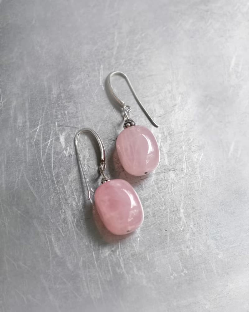 Madagascar Rose Quartz Earrings, 925 Silver, Taurus stone, Valentine Day Gift