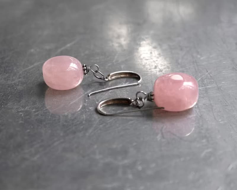 Madagascar Rose Quartz Earrings, 925 Silver, Taurus stone, Valentine Day Gift