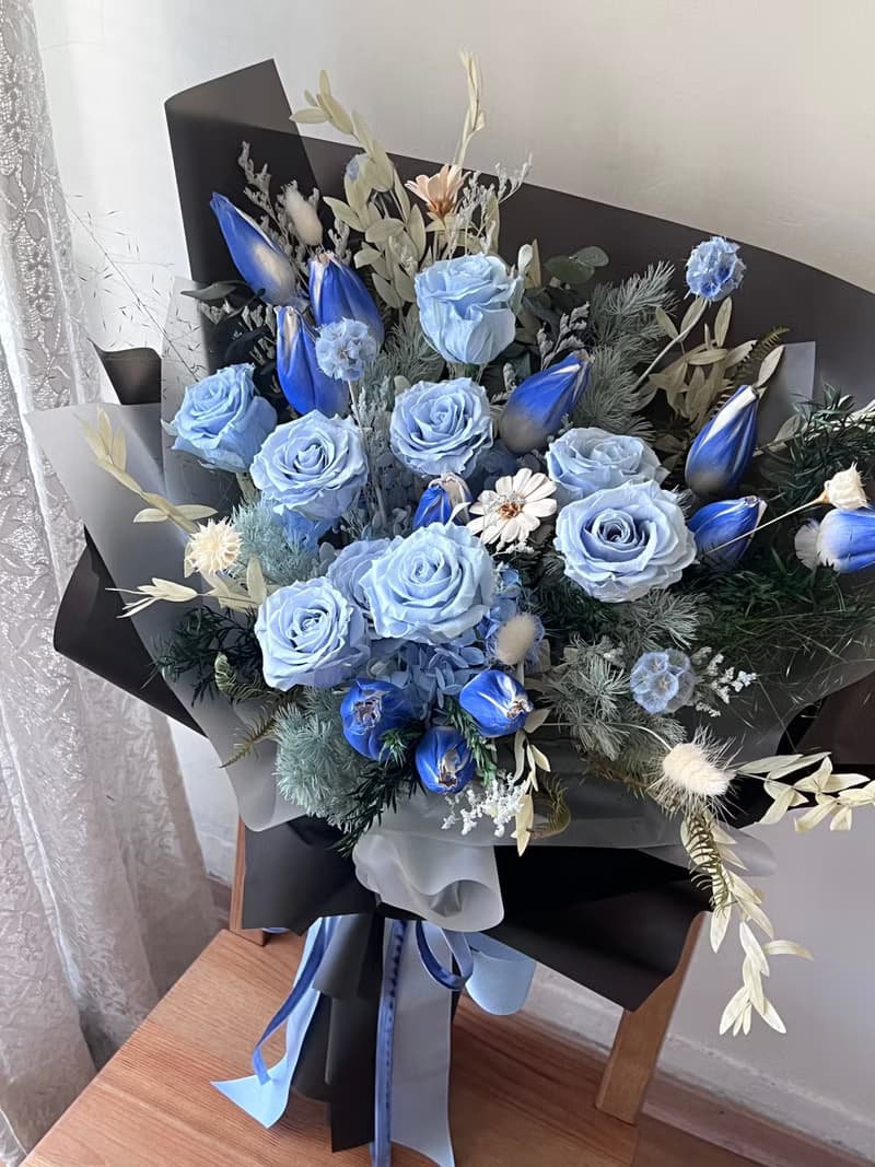 巨型永生花束 藍玫瑰永生花 藍色花束 乾燥永生花 告白花 求婚