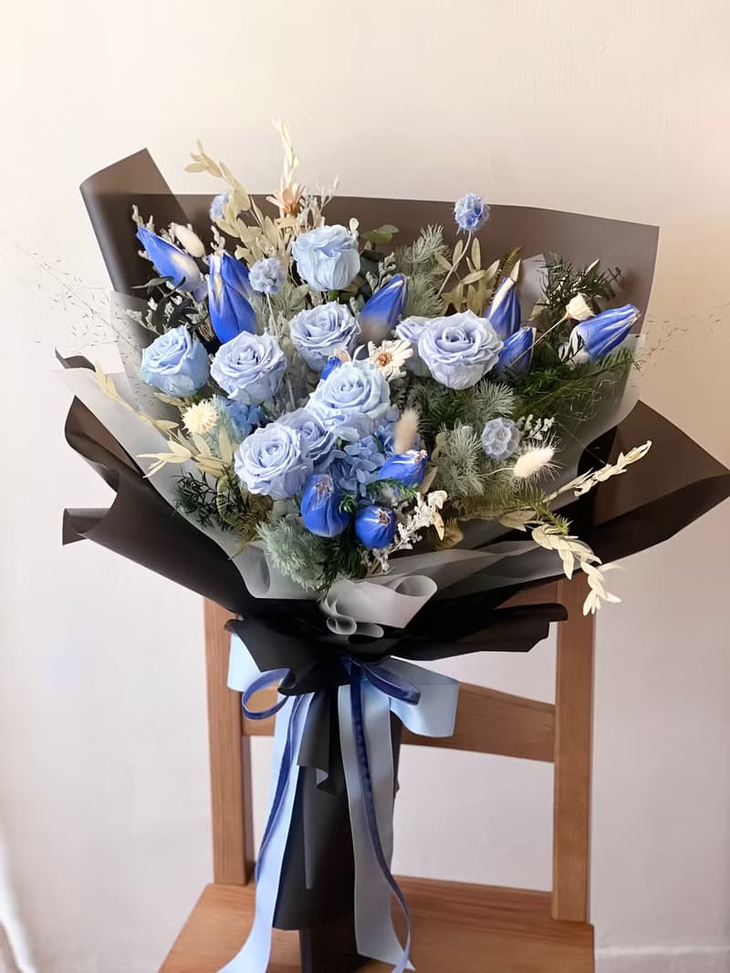 巨型永生花束 藍玫瑰永生花 藍色花束 乾燥永生花 告白花 求婚