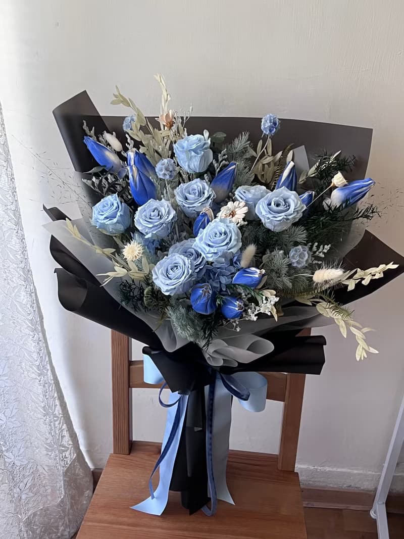 巨型永生花束 藍玫瑰永生花 藍色花束 乾燥永生花 告白花 求婚