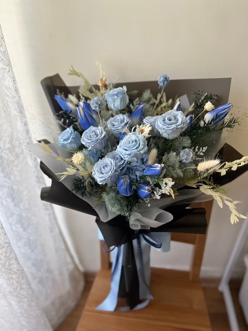 巨型永生花束 藍玫瑰永生花 藍色花束 乾燥永生花 告白花 求婚