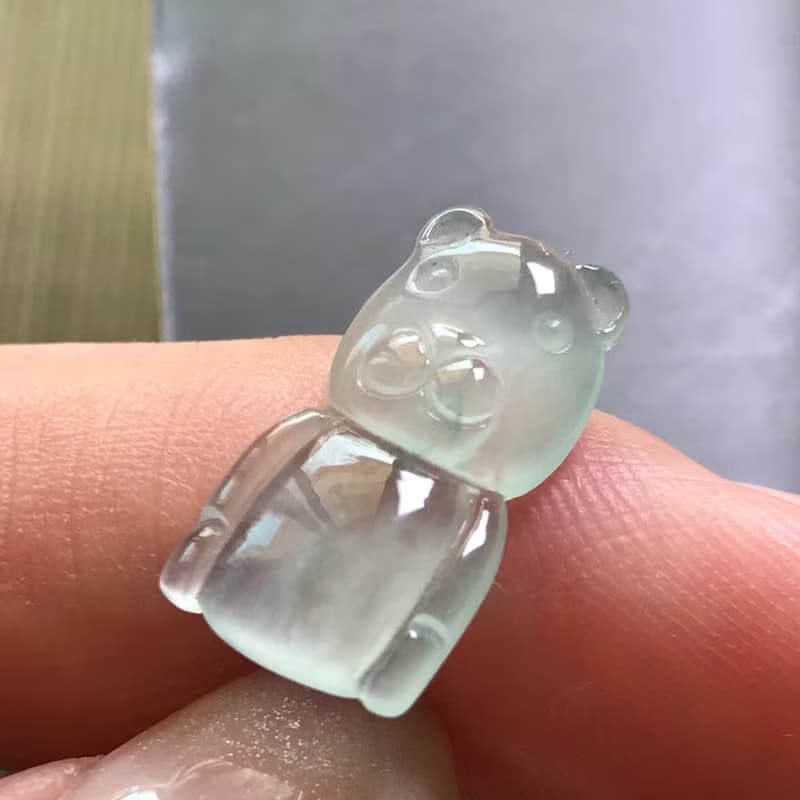 放光玻璃種翡翠熊熊 | 天然緬甸玉A貨翡翠 | 送禮