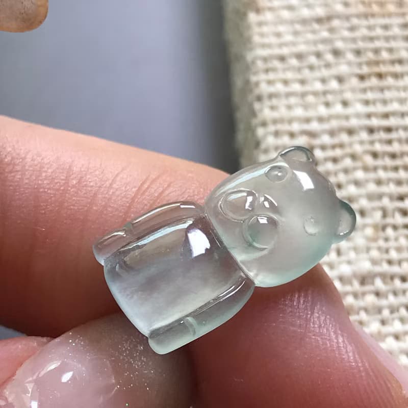 放光玻璃種翡翠熊熊 | 天然緬甸玉A貨翡翠 | 送禮