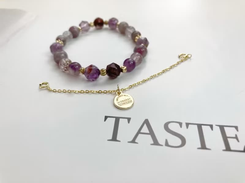 提升人緣 個人魅力 紫幽靈梅花碧璽超七水晶手鍊配可拆式配鏈