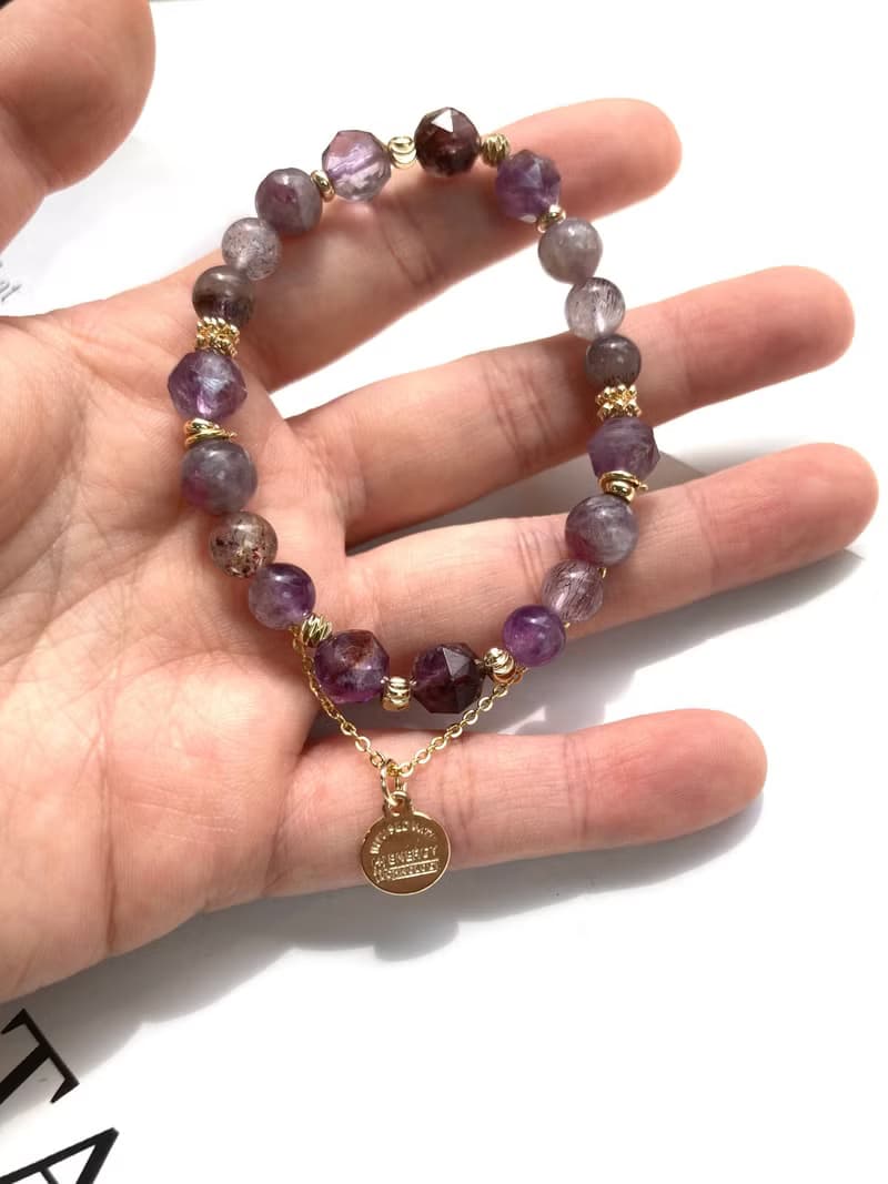 提升人緣 個人魅力 紫幽靈梅花碧璽超七水晶手鍊配可拆式配鏈