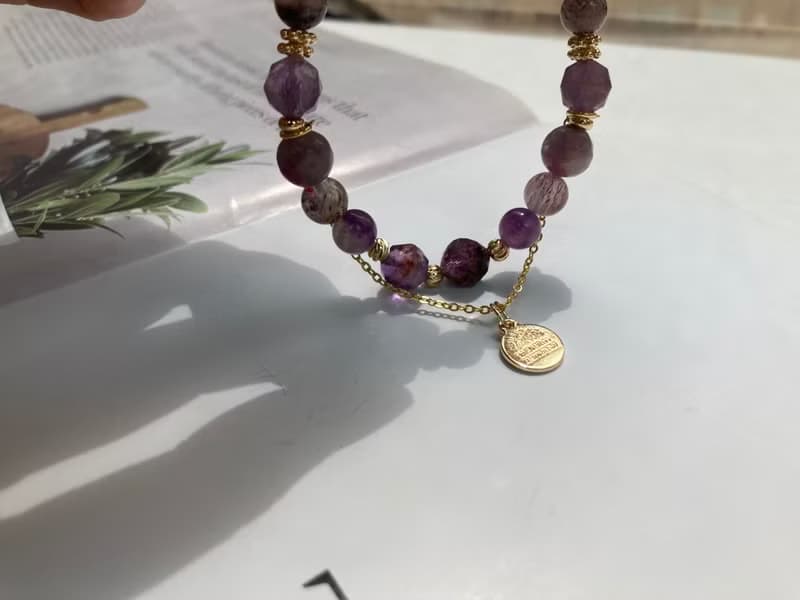 提升人緣 個人魅力 紫幽靈梅花碧璽超七水晶手鍊配可拆式配鏈