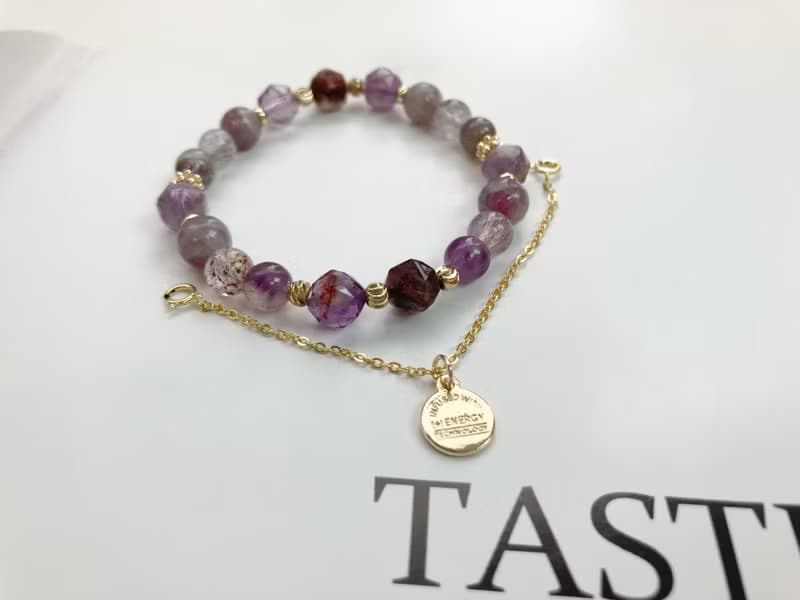 提升人緣 個人魅力 紫幽靈梅花碧璽超七水晶手鍊配可拆式配鏈