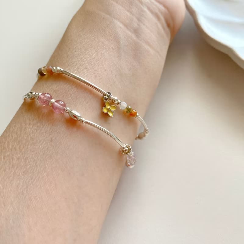 甜心-黃紫晶 草莓晶 純銀手環