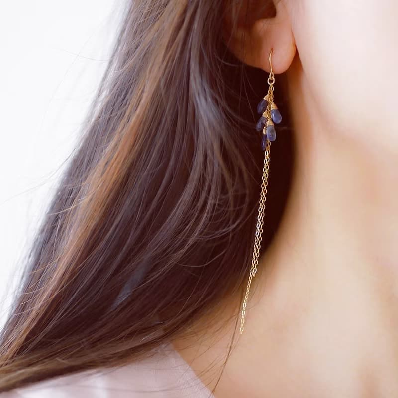 じゃらじゃらロングピアス カイヤナイト ピアス/イヤリング可　9月の誕生石