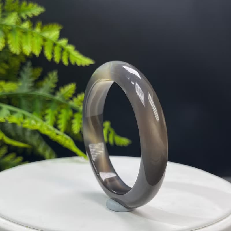 精品 深灰色瑪瑙手镯 52MM 冰潤天眼水墨畫風 玉髓手環 脈輪共鳴