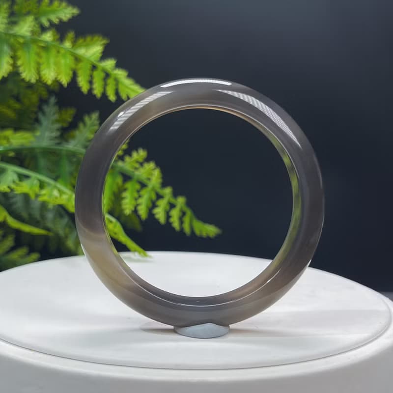 精品 深灰色瑪瑙手镯 52MM 冰潤天眼水墨畫風 玉髓手環 脈輪共鳴