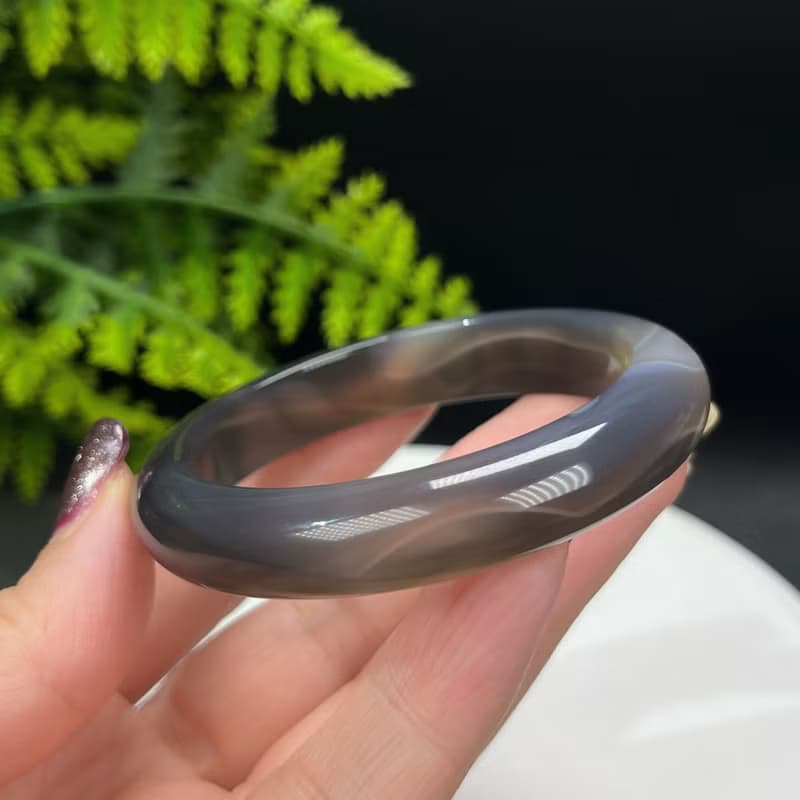 精品 深灰色瑪瑙手镯 52MM 冰潤天眼水墨畫風 玉髓手環 脈輪共鳴