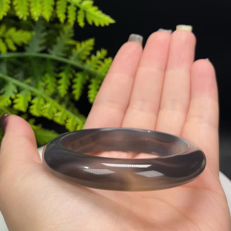 精品 深灰色瑪瑙手镯 52MM 冰潤天眼水墨畫風 玉髓手環 脈輪共鳴