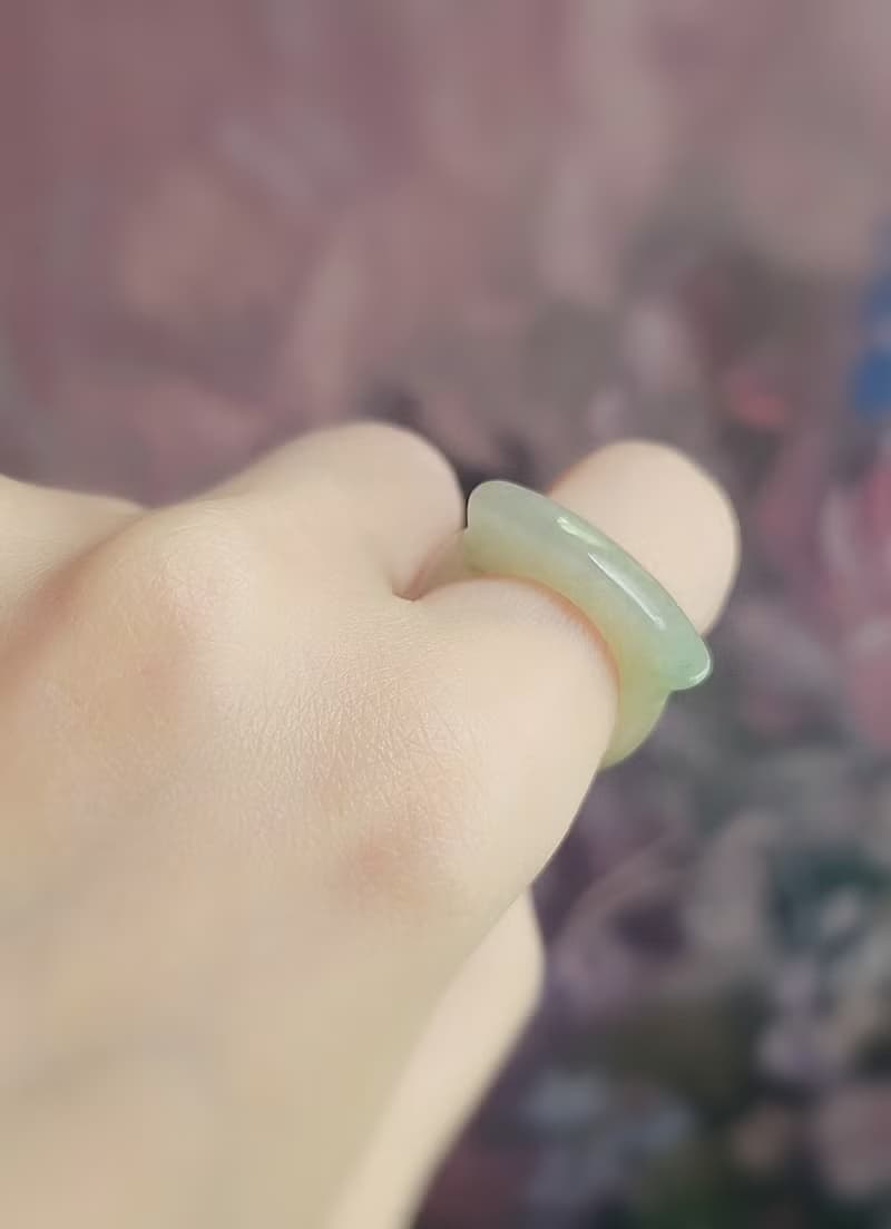 福利品•特色•招財|冰糖雪梨飄花馬鞍戒圈|緬甸A貨翡翠戒指#11.5
