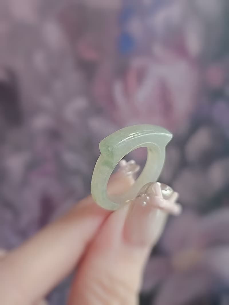 福利品•特色•招財|冰糖雪梨飄花馬鞍戒圈|緬甸A貨翡翠戒指#11.5