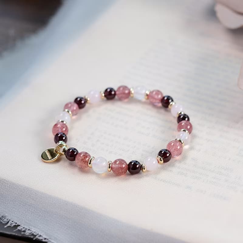草莓晶 石榴石 粉晶 月光石 手鍊 天然礦石水晶