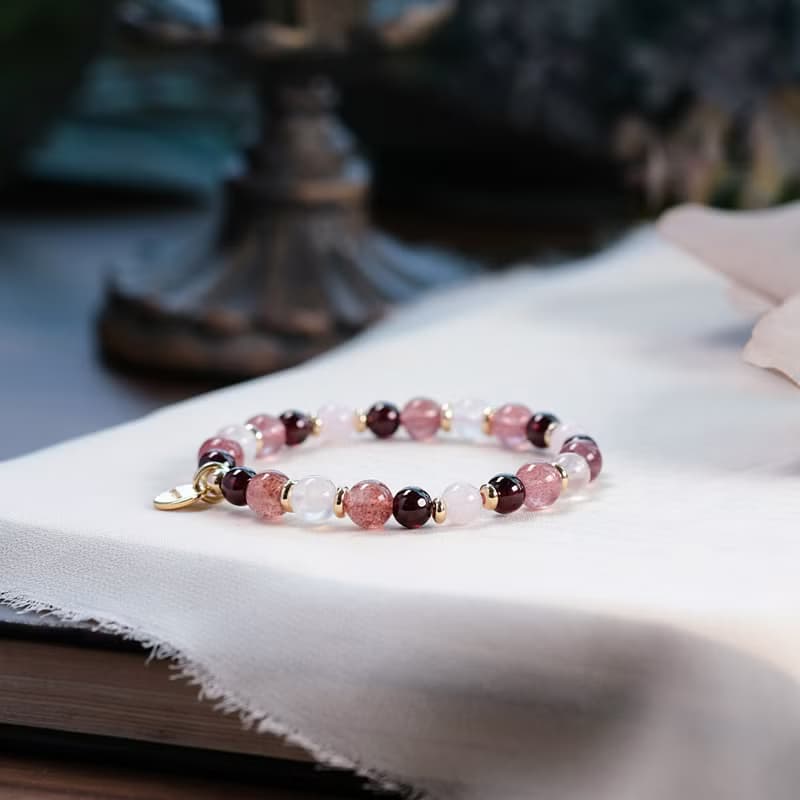 草莓晶 石榴石 粉晶 月光石 手鍊 天然礦石水晶