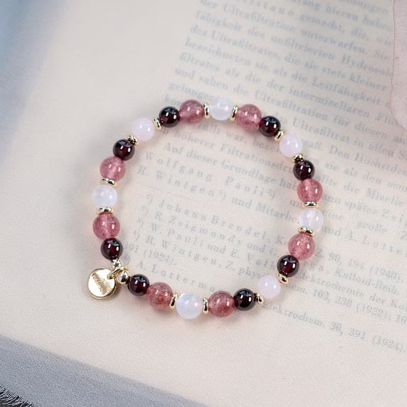 草莓晶 石榴石 粉晶 月光石 手鍊 天然礦石水晶