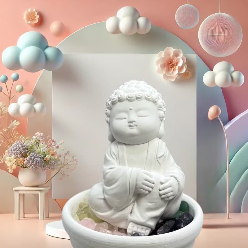 快速出貨 Q版公仔 五行水晶礦石之隨願小佛小盤套組 開運精油擴香