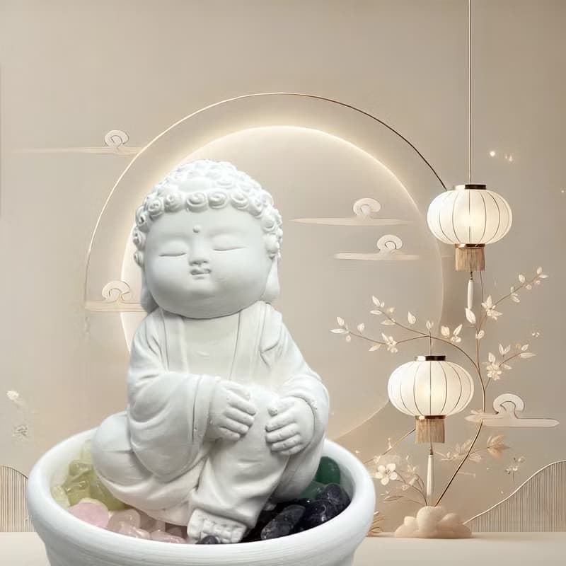 快速出貨 Q版公仔 五行水晶礦石之隨願小佛小盤套組 開運精油擴香