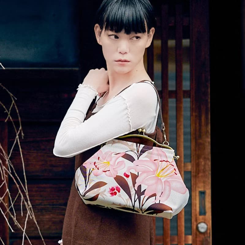 横長ベンリーがま口バッグ ゆりあざみ Lily Thistle ハンドバッグ Frame Bag 牛革ハンドル付 日本製