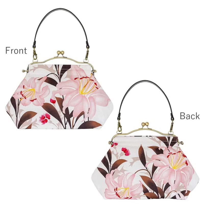 横長ベンリーがま口バッグ ゆりあざみ Lily Thistle ハンドバッグ Frame Bag 牛革ハンドル付 日本製