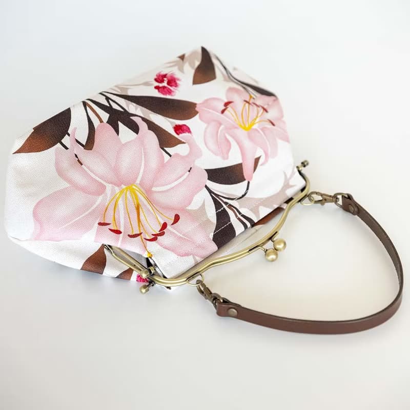 横長ベンリーがま口バッグ ゆりあざみ Lily Thistle ハンドバッグ Frame Bag 牛革ハンドル付 日本製