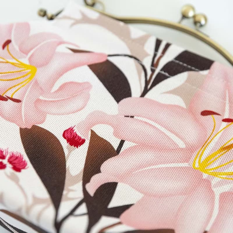 横長ベンリーがま口バッグ ゆりあざみ Lily Thistle ハンドバッグ Frame Bag 牛革ハンドル付 日本製