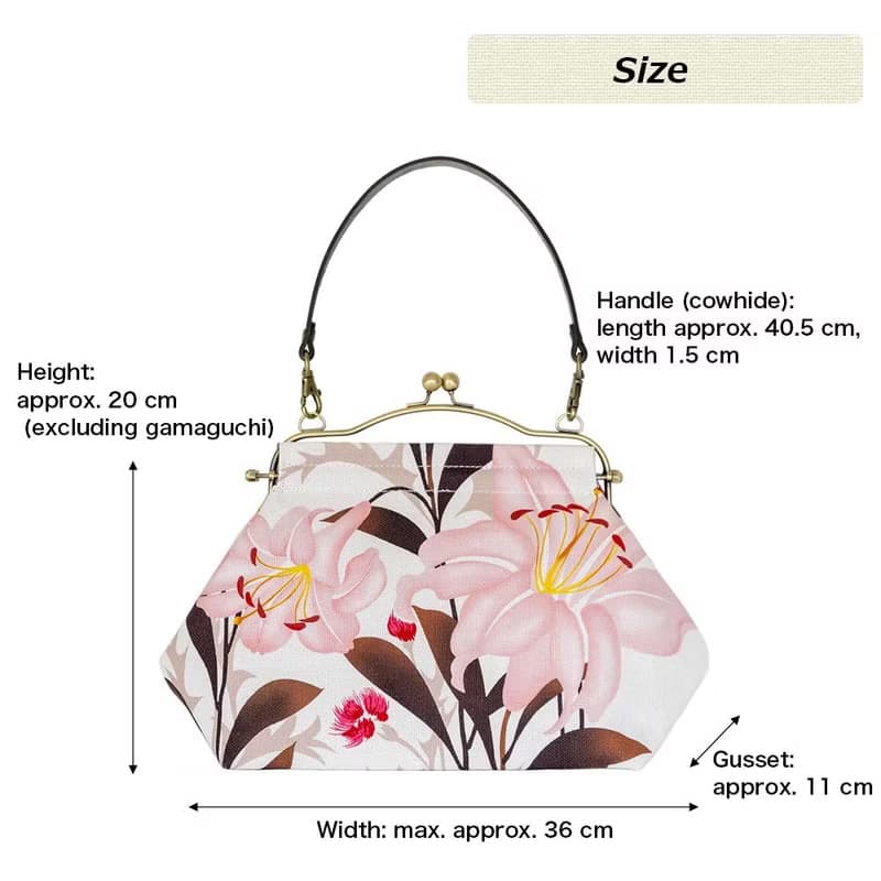 横長ベンリーがま口バッグ ゆりあざみ Lily Thistle ハンドバッグ Frame Bag 牛革ハンドル付 日本製