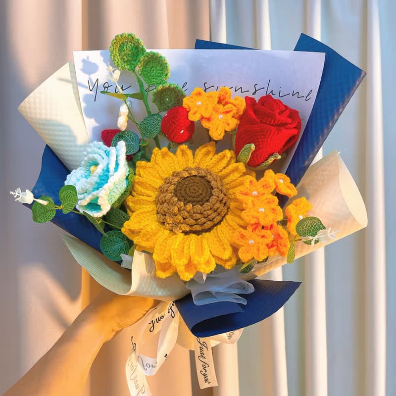 手作鉤織向日葵草莓花束