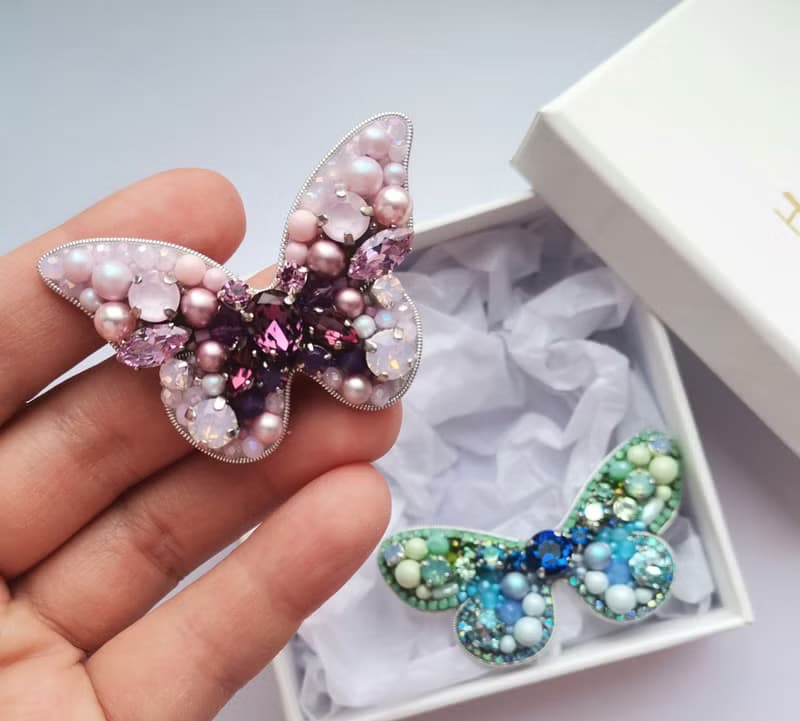 蝴蝶珠胸針 Butterfly jewelry brooch, pink insect pin