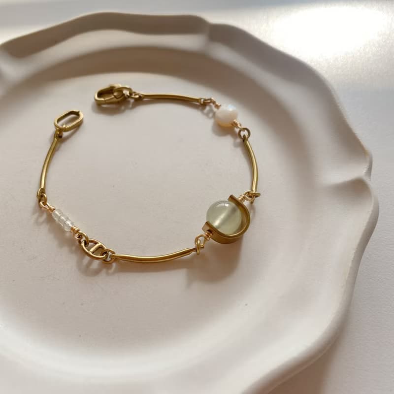 樂葡-貝殼 葡萄石 黃銅手鍊