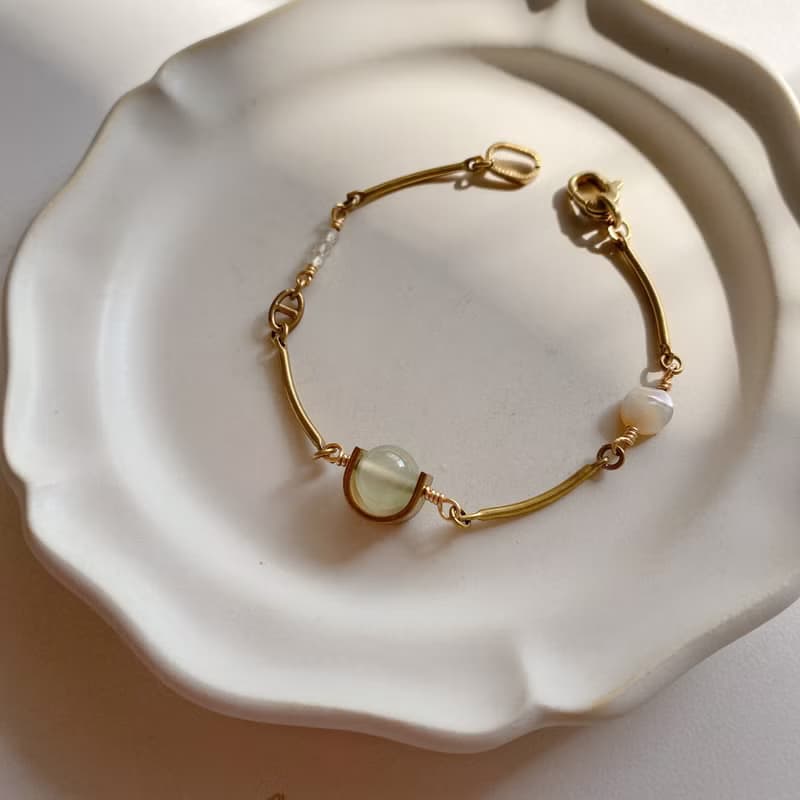 樂葡-貝殼 葡萄石 黃銅手鍊