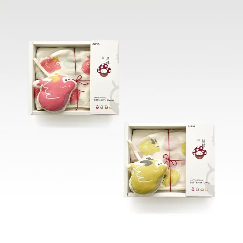 招福小飛龍成長浴巾禮組 彌月禮 新生兒 安撫玩偶