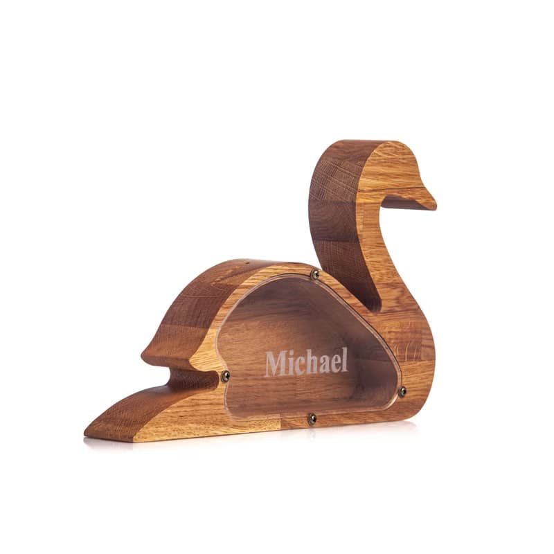 Wood piggy bank SWAN Adult coin bank Daughter gift from mom Modern tip jar