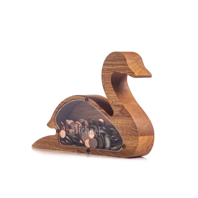 Wood piggy bank SWAN Adult coin bank Daughter gift from mom Modern tip jar