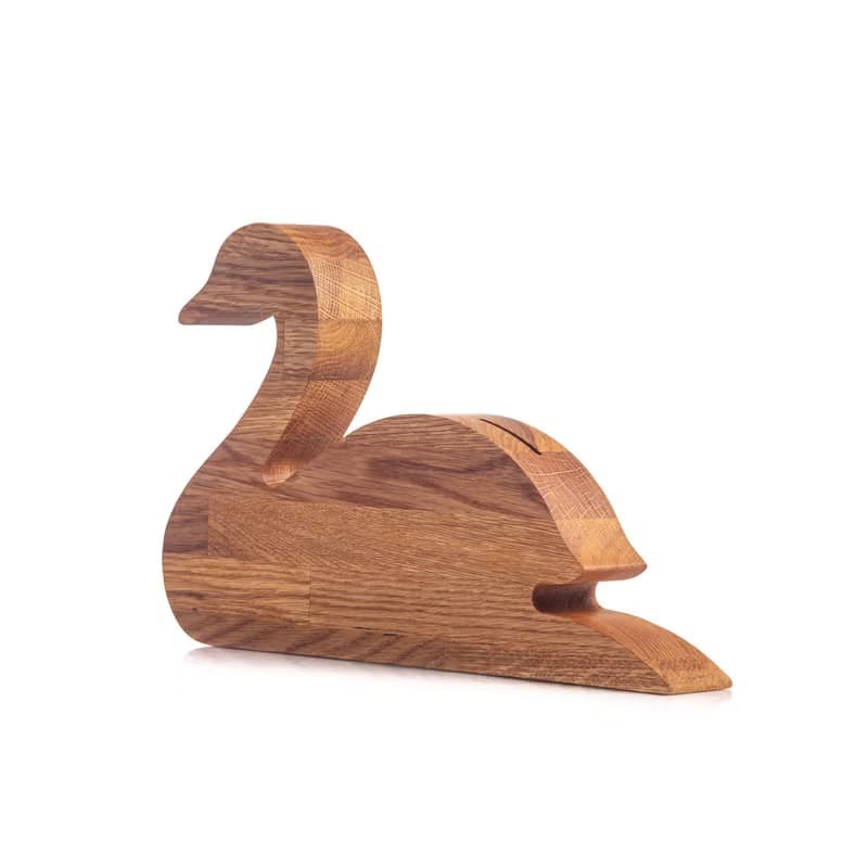 Wood piggy bank SWAN Adult coin bank Daughter gift from mom Modern tip jar