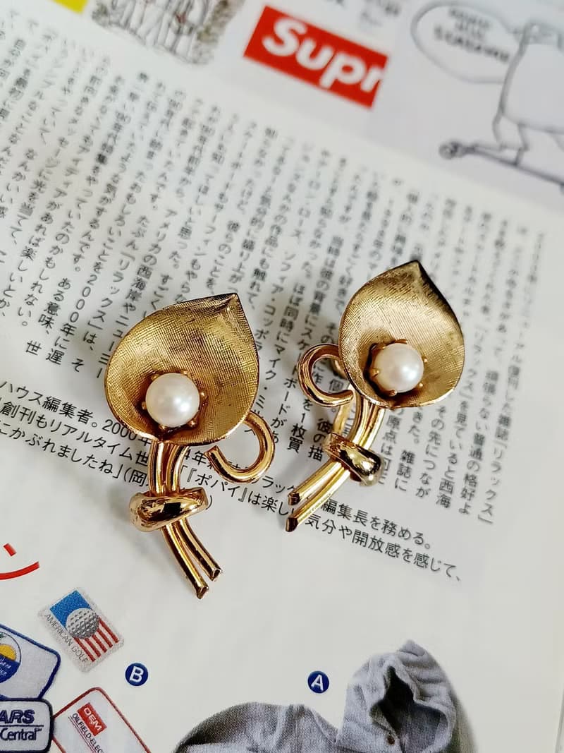vintage jewelry  典雅立體珍珠海芋 夾式耳環