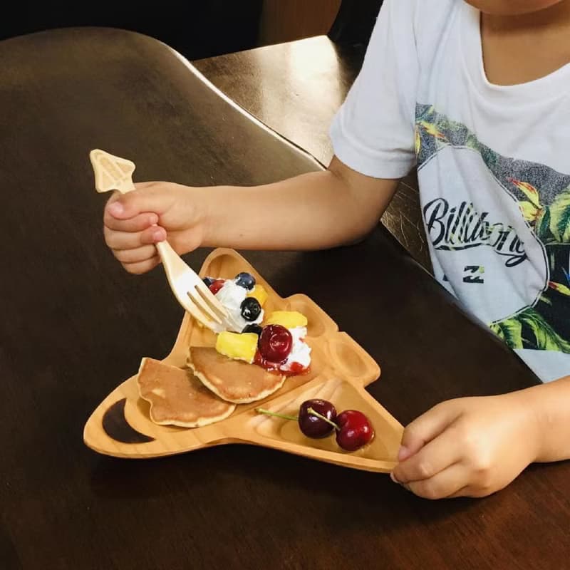 【SPICE】PETIT'S MAMAN 日本 天然松木 兒童餐盤- 火箭