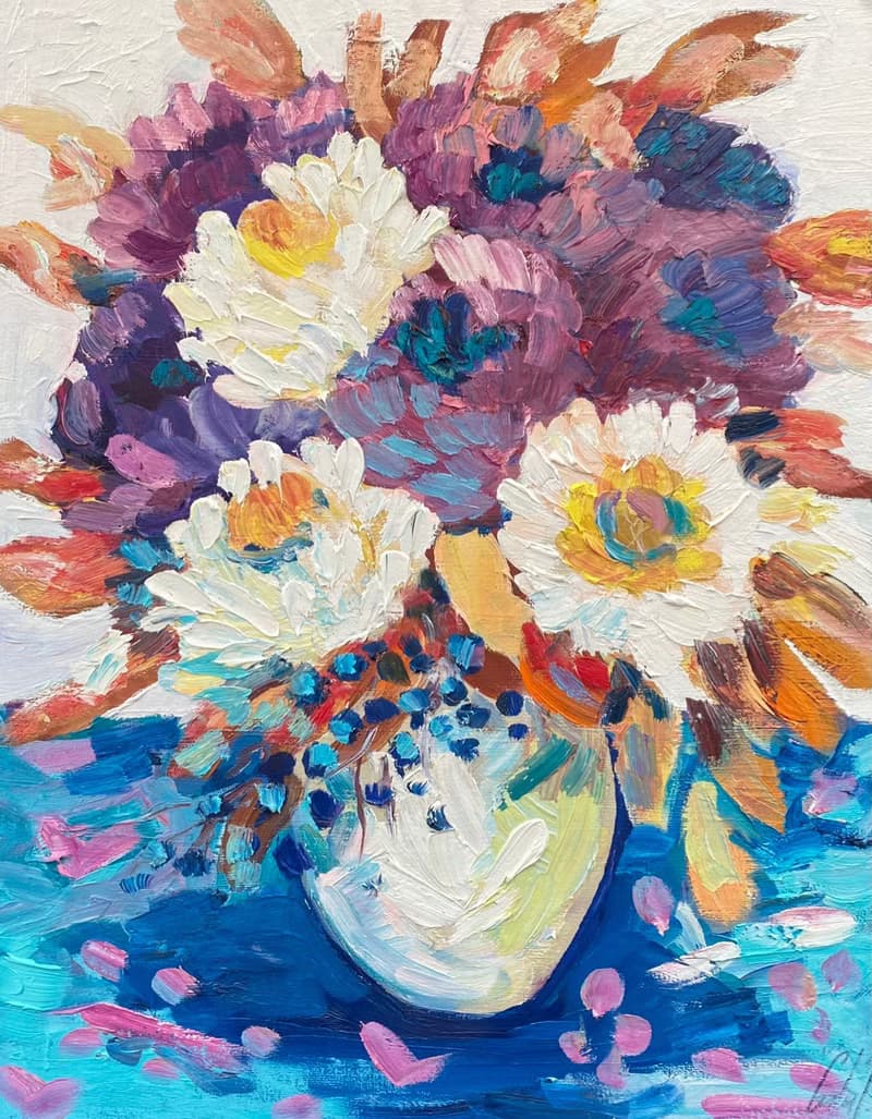 秋天的菊花花束 野獸派馬蒂斯的靈感 帆布面板上的油畫 藝術品 治