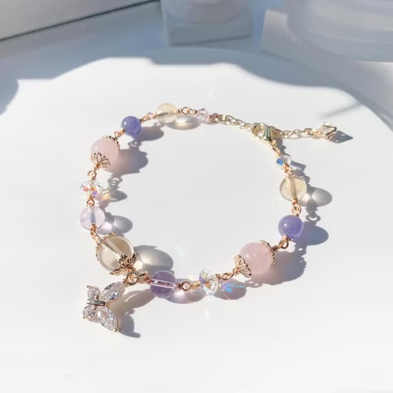 黃水晶 紫水晶 粉晶 坦桑石 14k包金 手工繞線 天然水晶手鍊